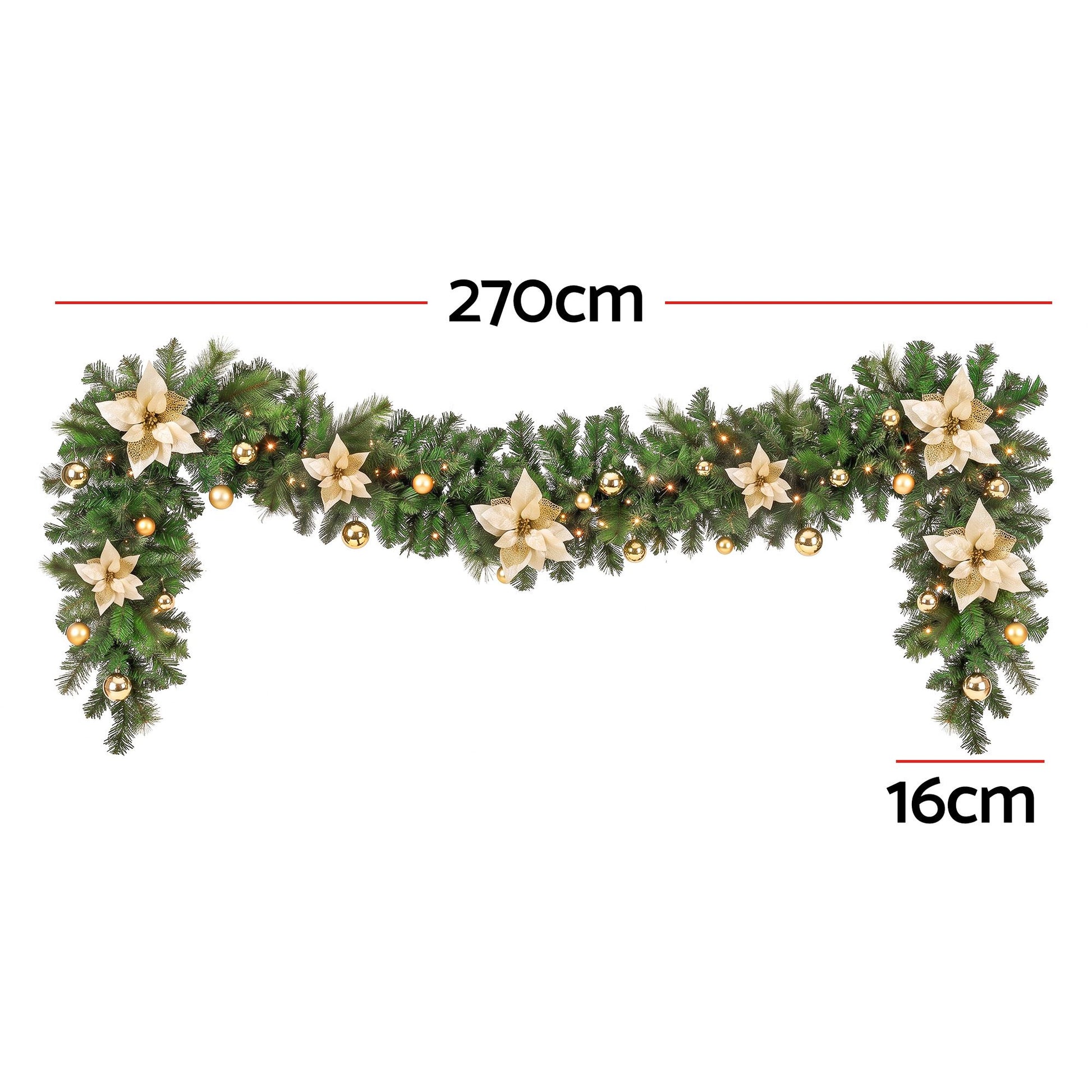 Jingle Jollys 2.7M Christmas Garland 8 Mode LEDs Timing 200 Tips Flowers Balls
