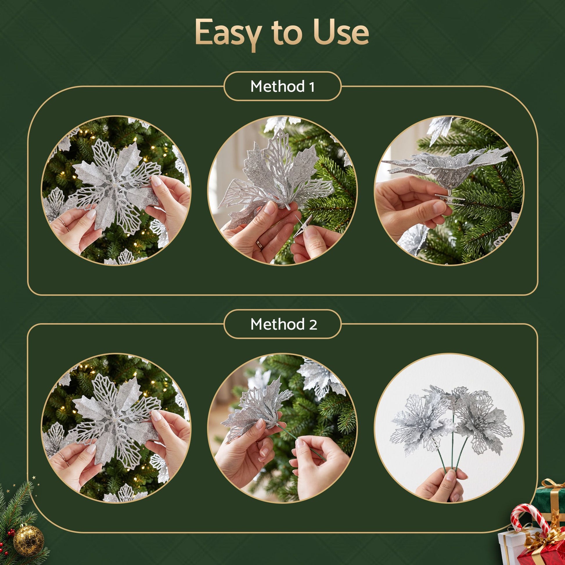 Jingle Jollys 20Pcs Christmas Tree Flower Set Garland Wreath Poinsettia Decorations