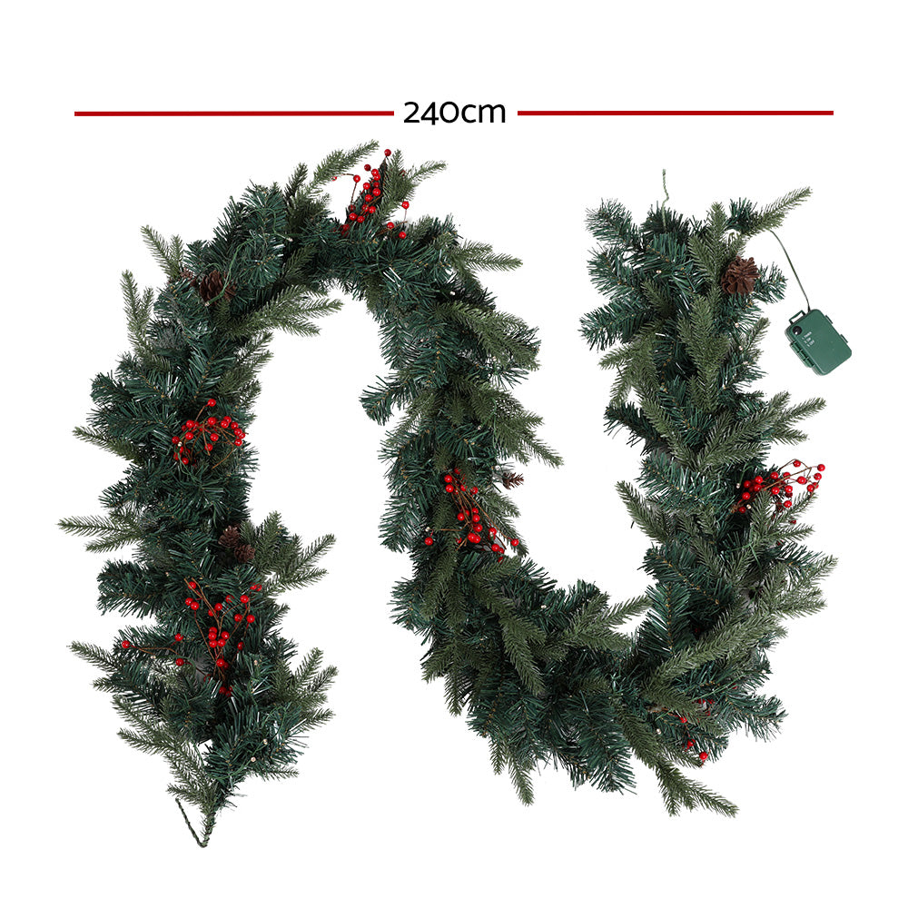 Jingle Jollys 2.4M Christmas Garland with Ornament Warm Lights Xmas Tree Decor