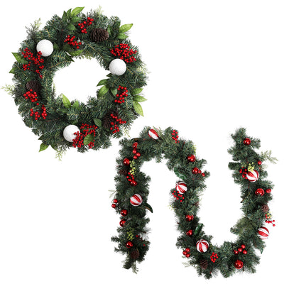 Jingle Jollys Christmas Garland with Wreath Set Ornaments Xmas Tree Decor