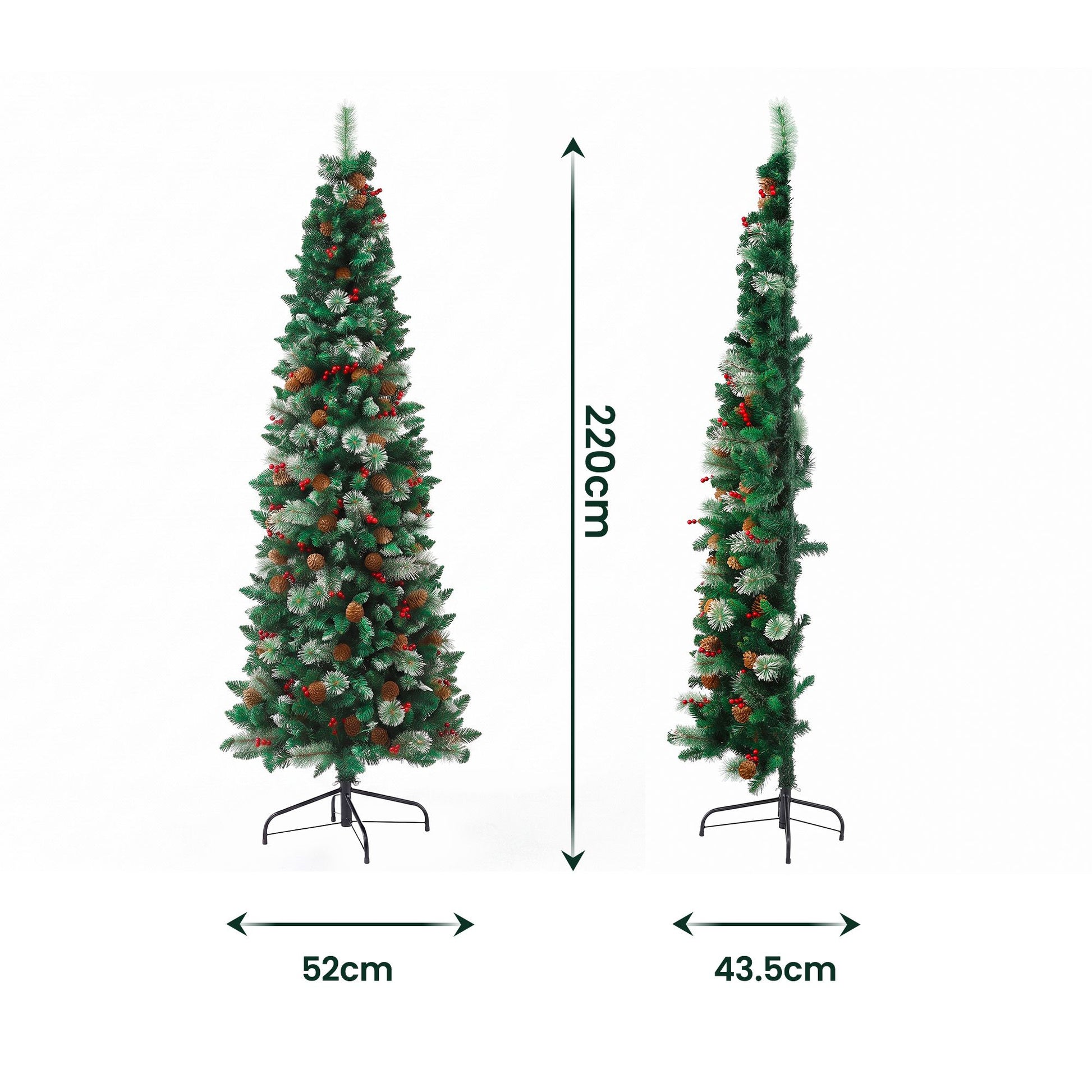 Jingle Jollys 2.1m Artificial Slim Christmas Tree Pine Cone Berry Decor Corner