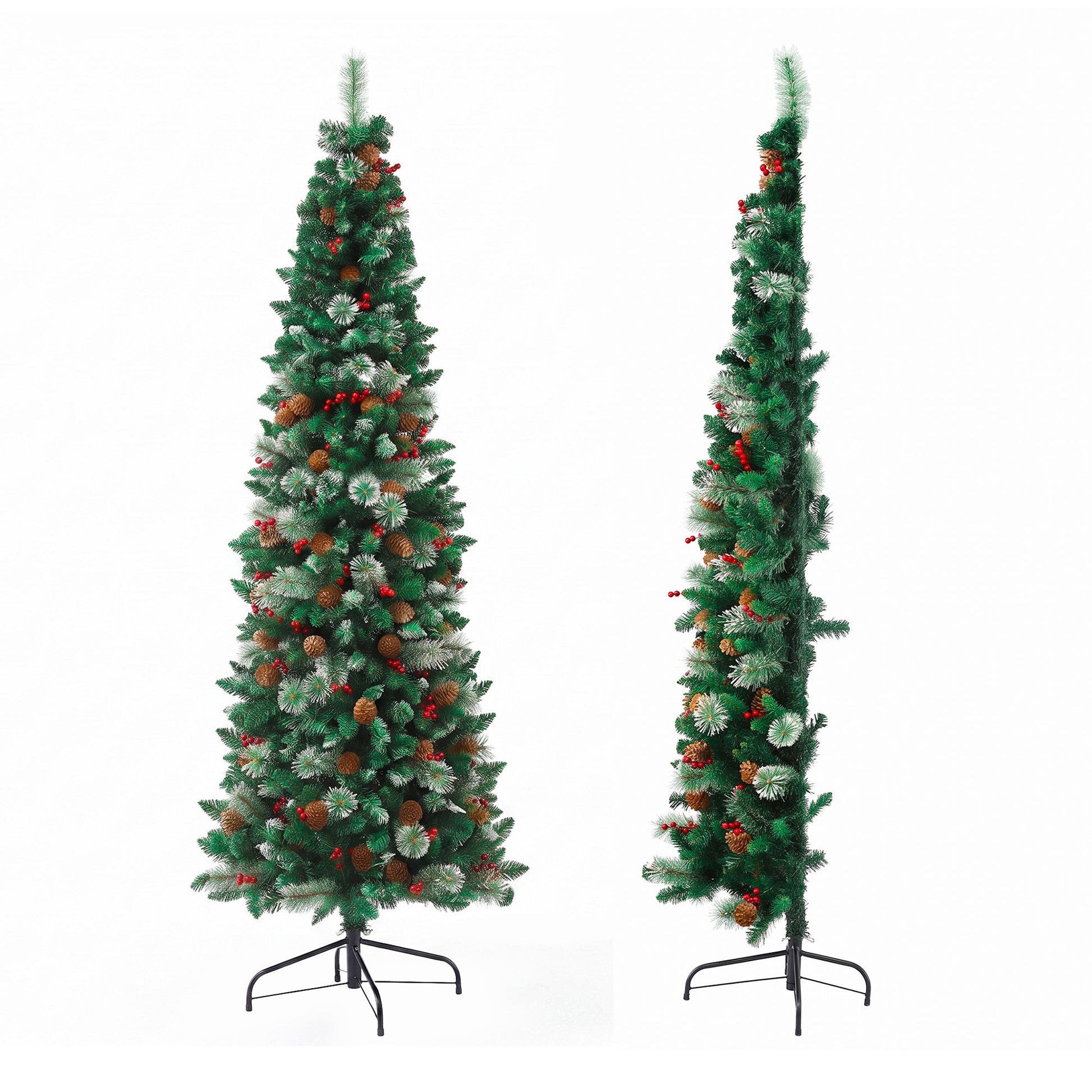 Jingle Jollys 2.1m Artificial Slim Christmas Tree Pine Cone Berry Decor Corner