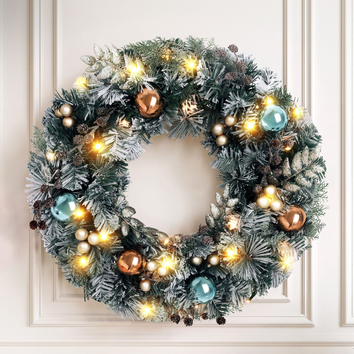 Jingle Jollys 60cm Christmas Wreath with LED Lights Snowy Garland Xmas Decor
