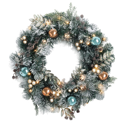 Jingle Jollys Christmas Wreath with Pre-Lit Lights Ornament 60CM Xmas Tree Decor