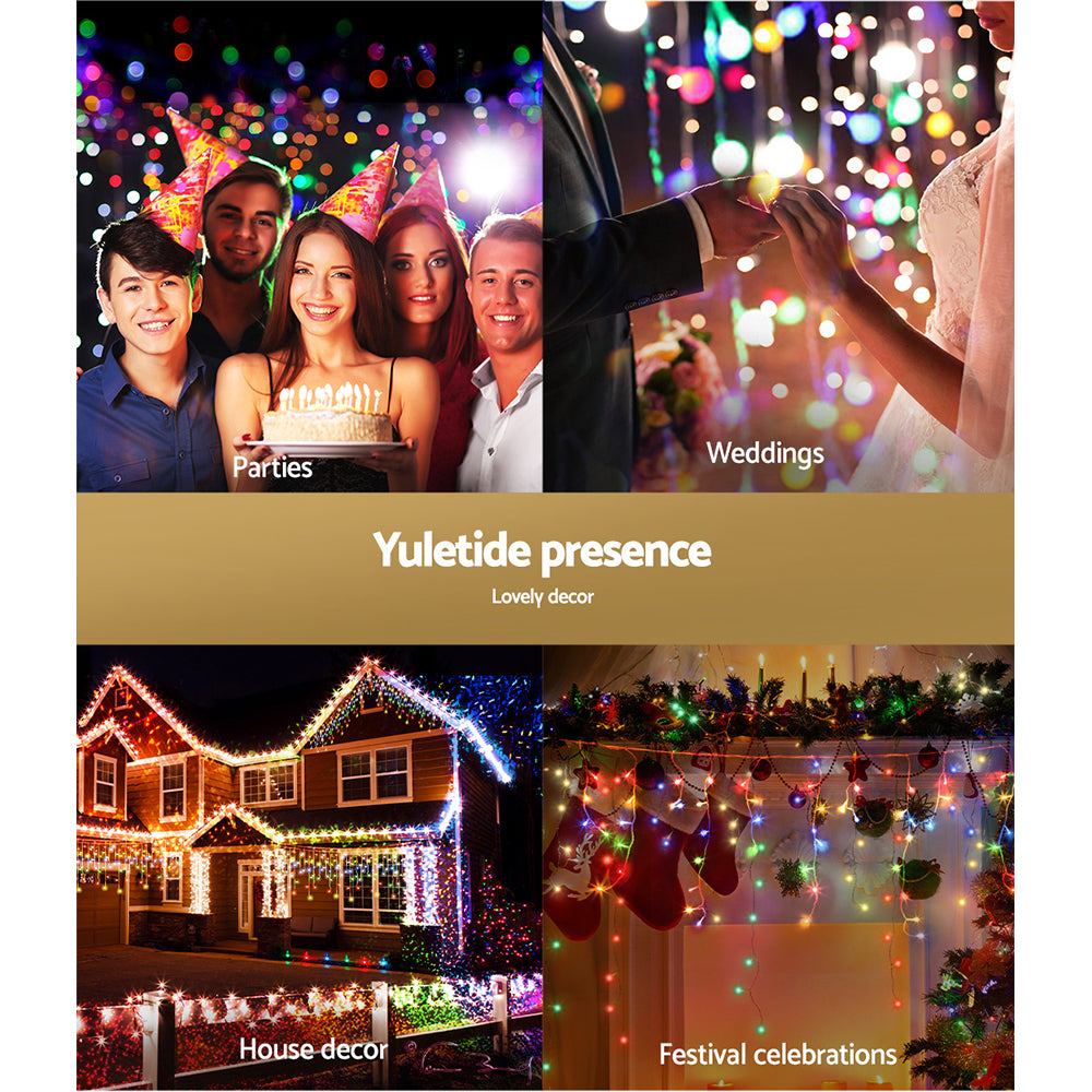 12.5M Christmas Lights Solar Icicle String Light Multi Colour Jingle Jollys