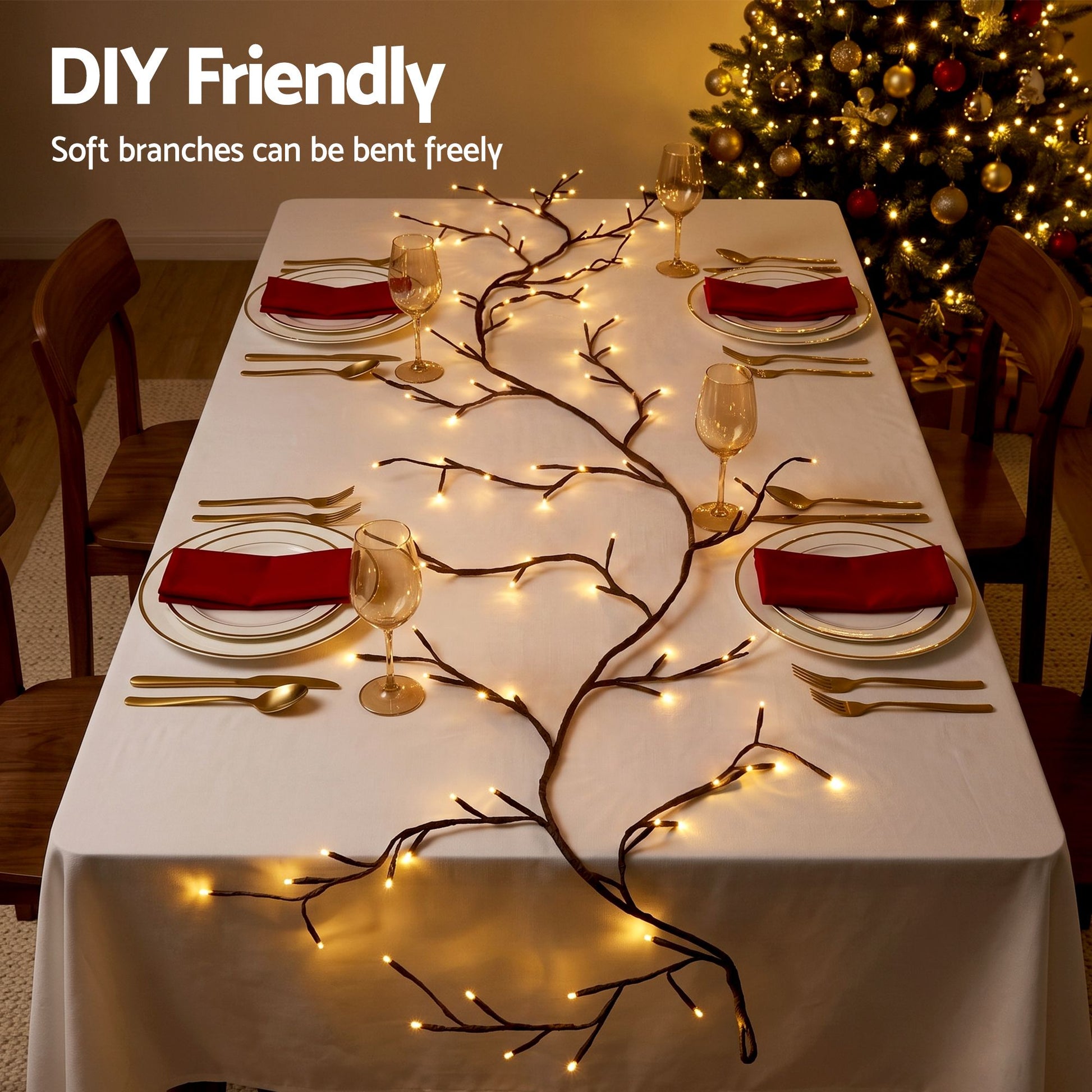 Jingle Jollys Christmas Willow Vine Lights Branch LED Fairy DIY Wall Decor 1.8m Warm White