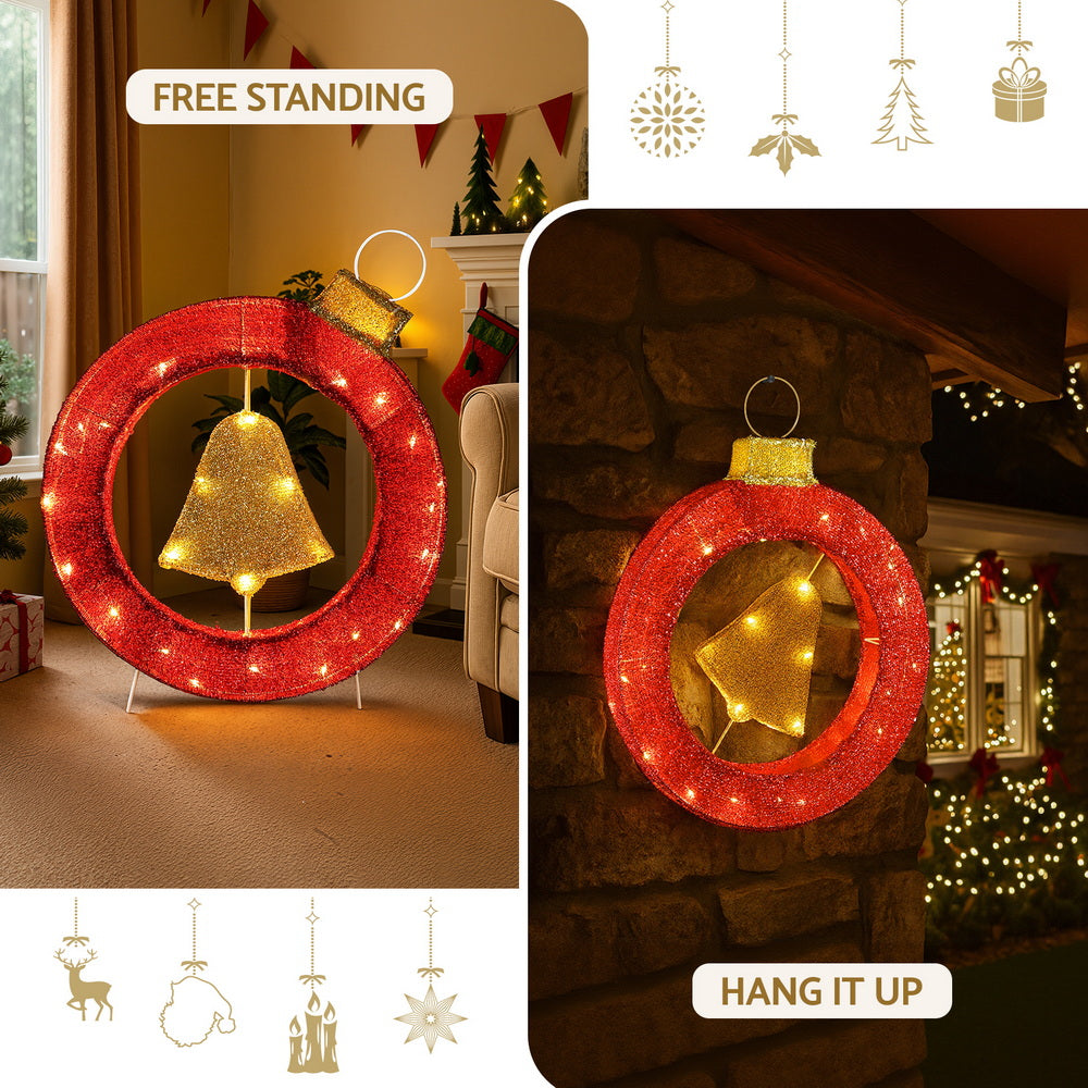 Jingle Jollys Christmas Lights 60cm Motif 30 LED Bell Wreath Xmas Decorations