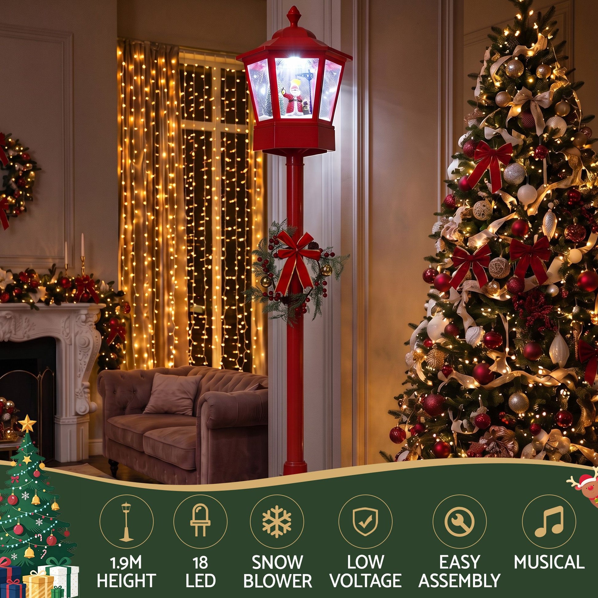 1.8M Christmas Lights Post Lamp LED Outdoor Decorations Jingle Jollys