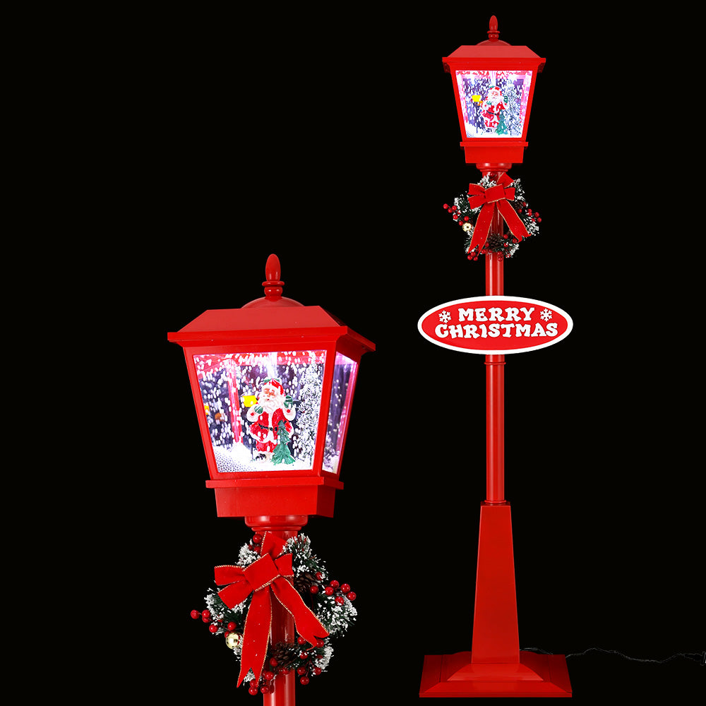 Jingle Jollys 1.8M Christmas Lamp Post Lights with Falling Snow Street Red Decor