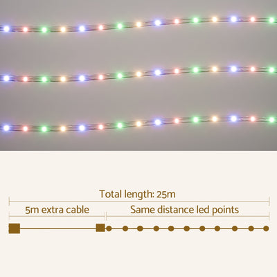 20M Christmas Lights String Rope Light Decorations 600 LED Colorful Jingle Jollys