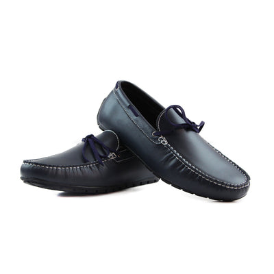 Zasel Anchor Boat Shoes Dark Blue Leather Mens Casual Slip On Deck Grip Loafers