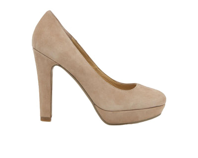 Zasel Mara Ladies Womens Beige Suede Dress Leather High Thick Heels Classy Pumps