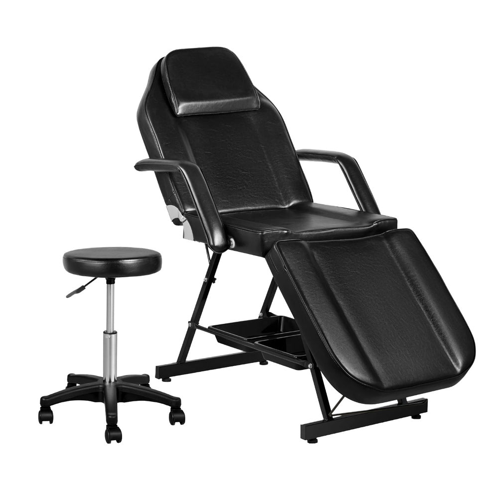 Zenses Beauty Bed with Stool, Black, Adjustable Facial Massage Table, Tattoo Chair, Salon Services