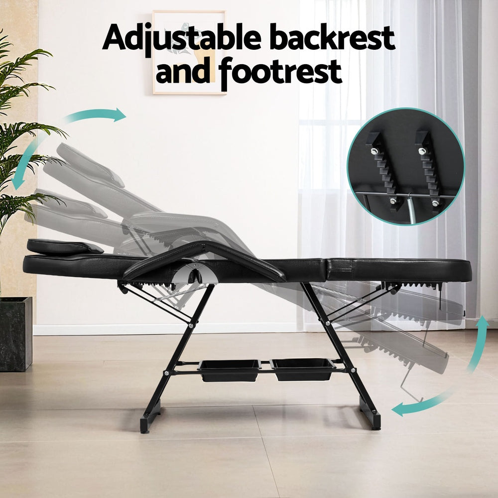 Zenses Beauty Bed with Stool, Black, Adjustable Facial Massage Table, Tattoo Chair, Salon Services