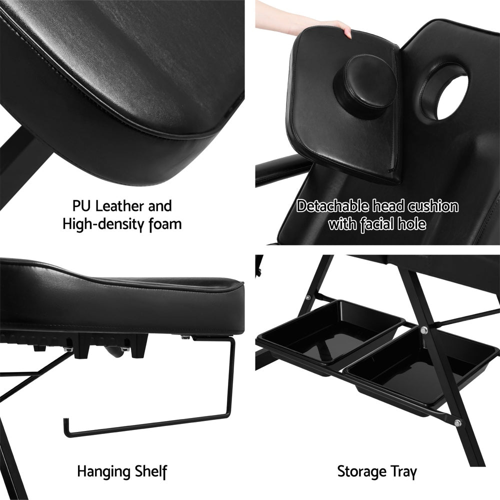 Zenses Beauty Bed with Stool, Black, Adjustable Facial Massage Table, Tattoo Chair, Salon Services