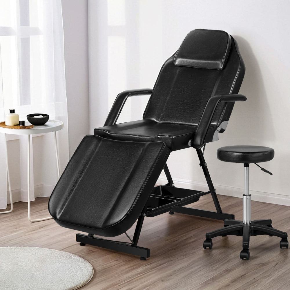 Zenses Beauty Bed with Stool, Black, Adjustable Facial Massage Table, Tattoo Chair, Salon Services