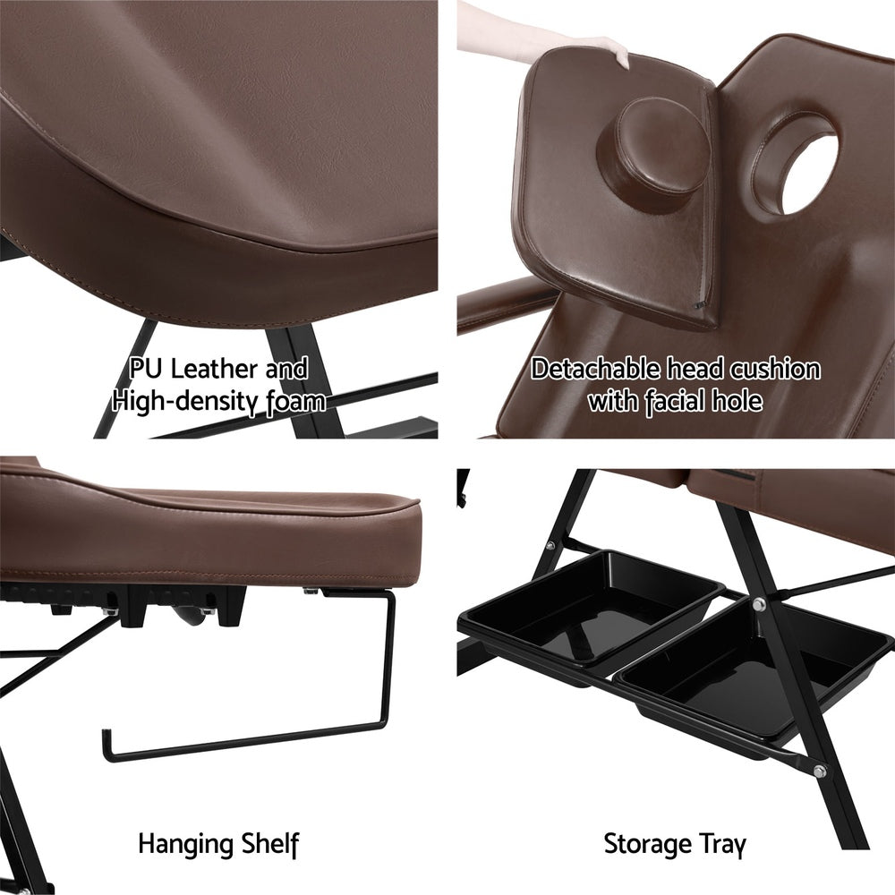 Zenses Beauty Bed with Stool, Brown, Adjustable Facial Massage Table, Tattoo Chair, Salon Services