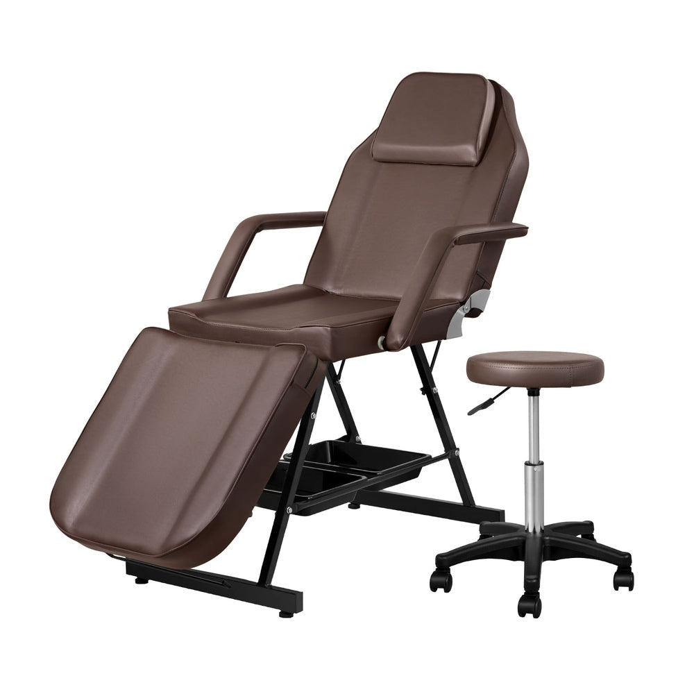 Zenses Beauty Bed with Stool, Brown, Adjustable Facial Massage Table, Tattoo Chair, Salon Services