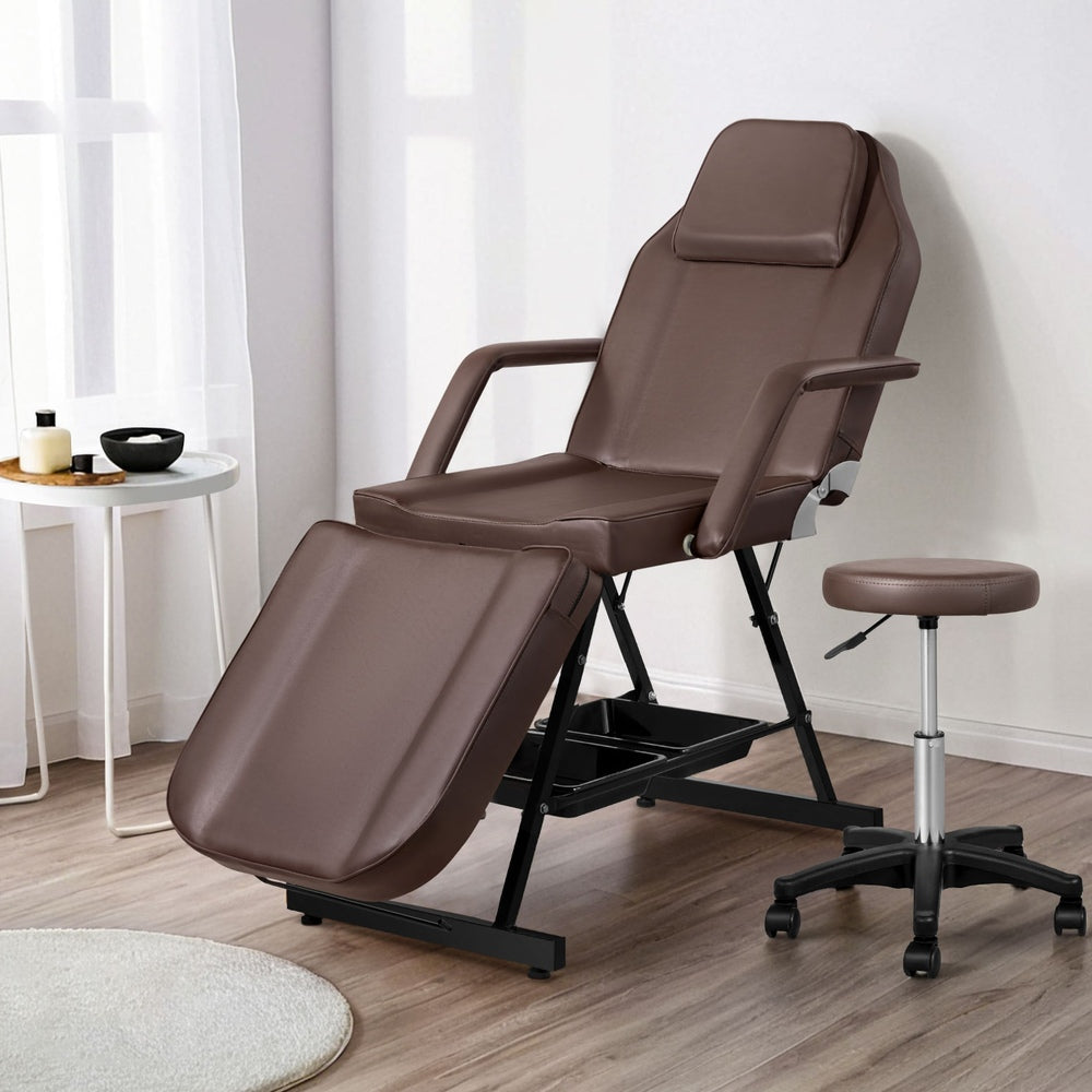 Zenses Beauty Bed with Stool, Brown, Adjustable Facial Massage Table, Tattoo Chair, Salon Services
