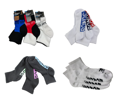 1 Pair Mens Bonds Quarter Crew Sports Cushioned Assorted Socks