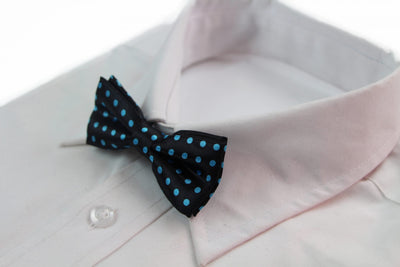 Boys Black With Sky Blue Small Polka Dot Patterned Bow Tie