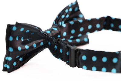 Boys Black With Sky Blue Small Polka Dot Patterned Bow Tie