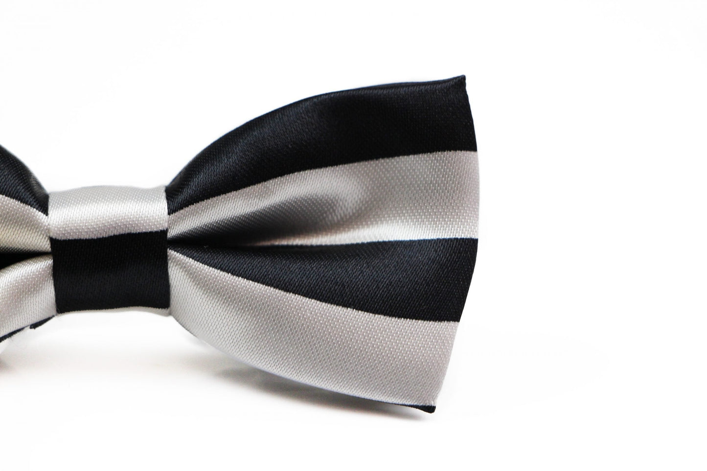 Boys White & Black Horizontal Striped Patterned Bow Tie