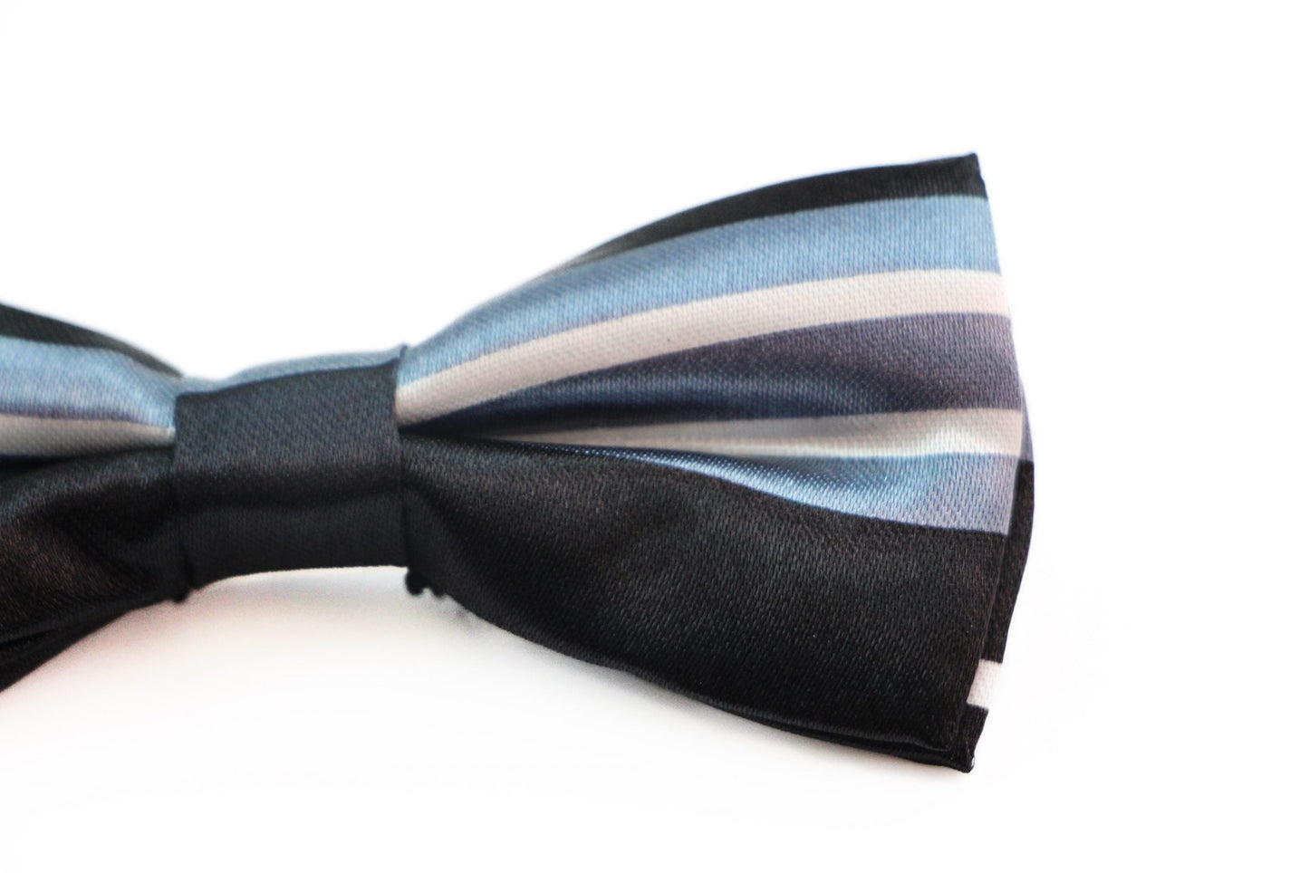 Boys Black With White & Blue Stripes Patterned Bow Tie