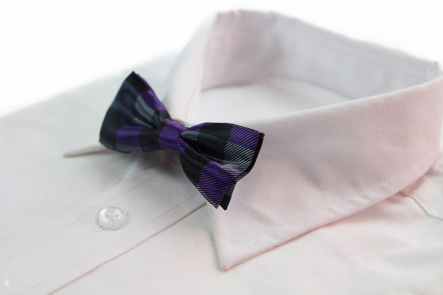 Boys Purple, Black & Silver Checkered Patterned Bow Tie