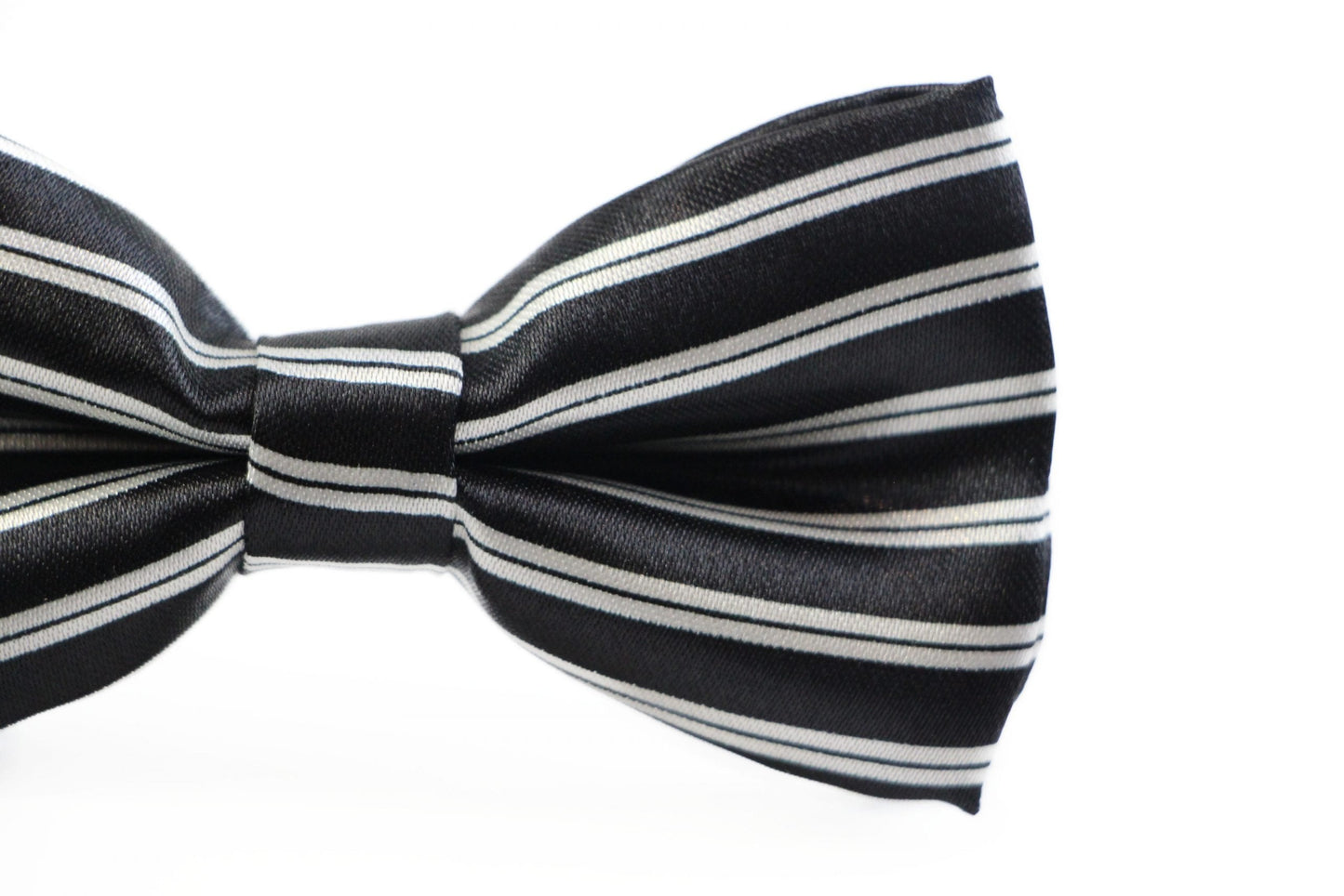 Boys Black With White Stripes Patterned Bow Tie