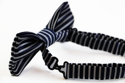 Boys Navy With Thin White Stripes Patterned Bow Tie