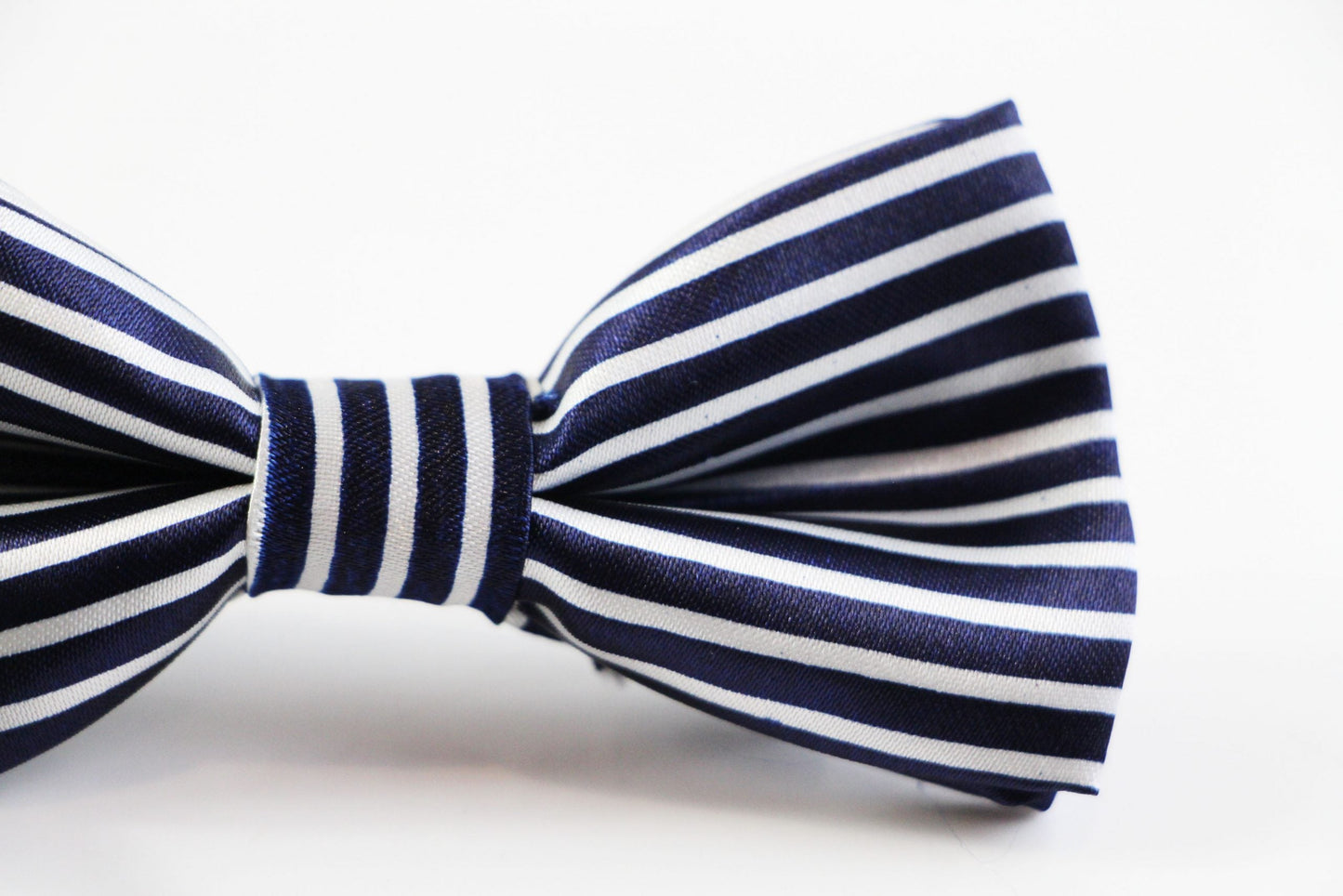 Boys Navy With Thin White Stripes Patterned Bow Tie