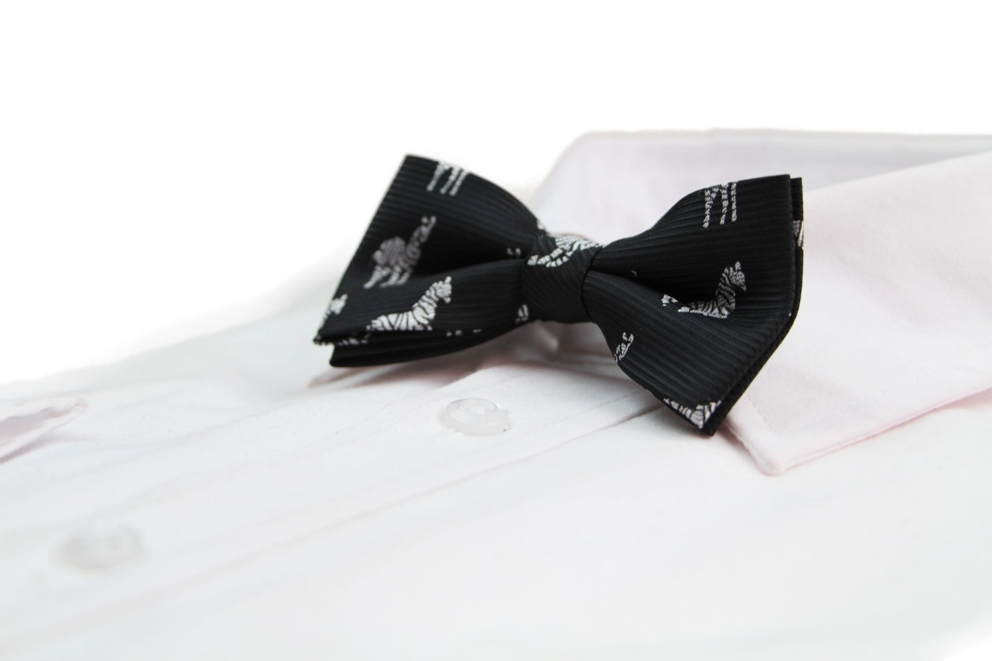 Boys Black With Silver Dogs Patterned Cotton Bow Tie