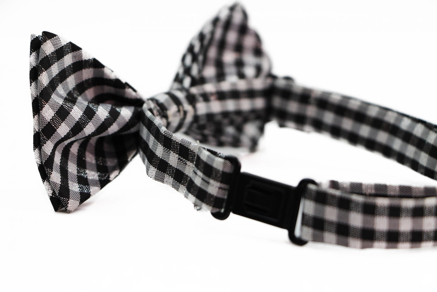 Boys Ivory, Black & Silver Tinsel Checkered  Patterned Cotton Bow Tie