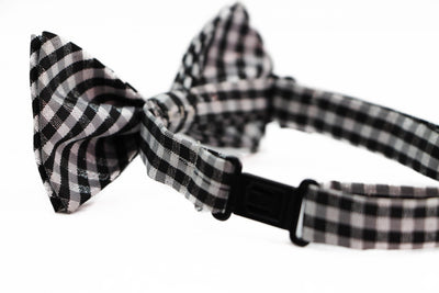 Boys Ivory, Black & Silver Tinsel Checkered  Patterned Cotton Bow Tie