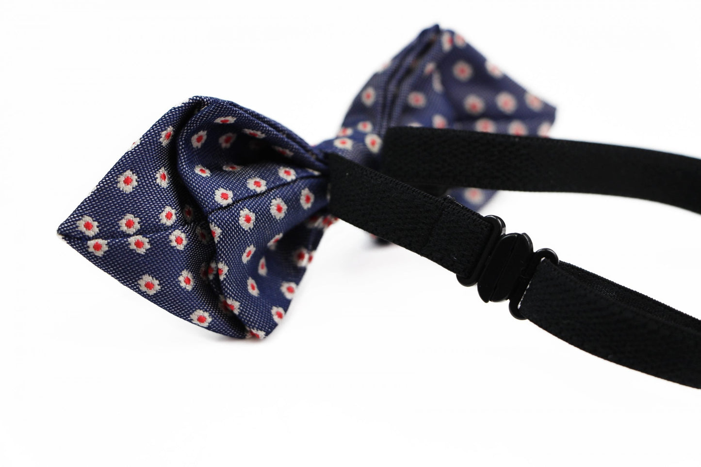 Boys Diamond Navy With White & Red Flowers Patterned Cotton Bow Tie