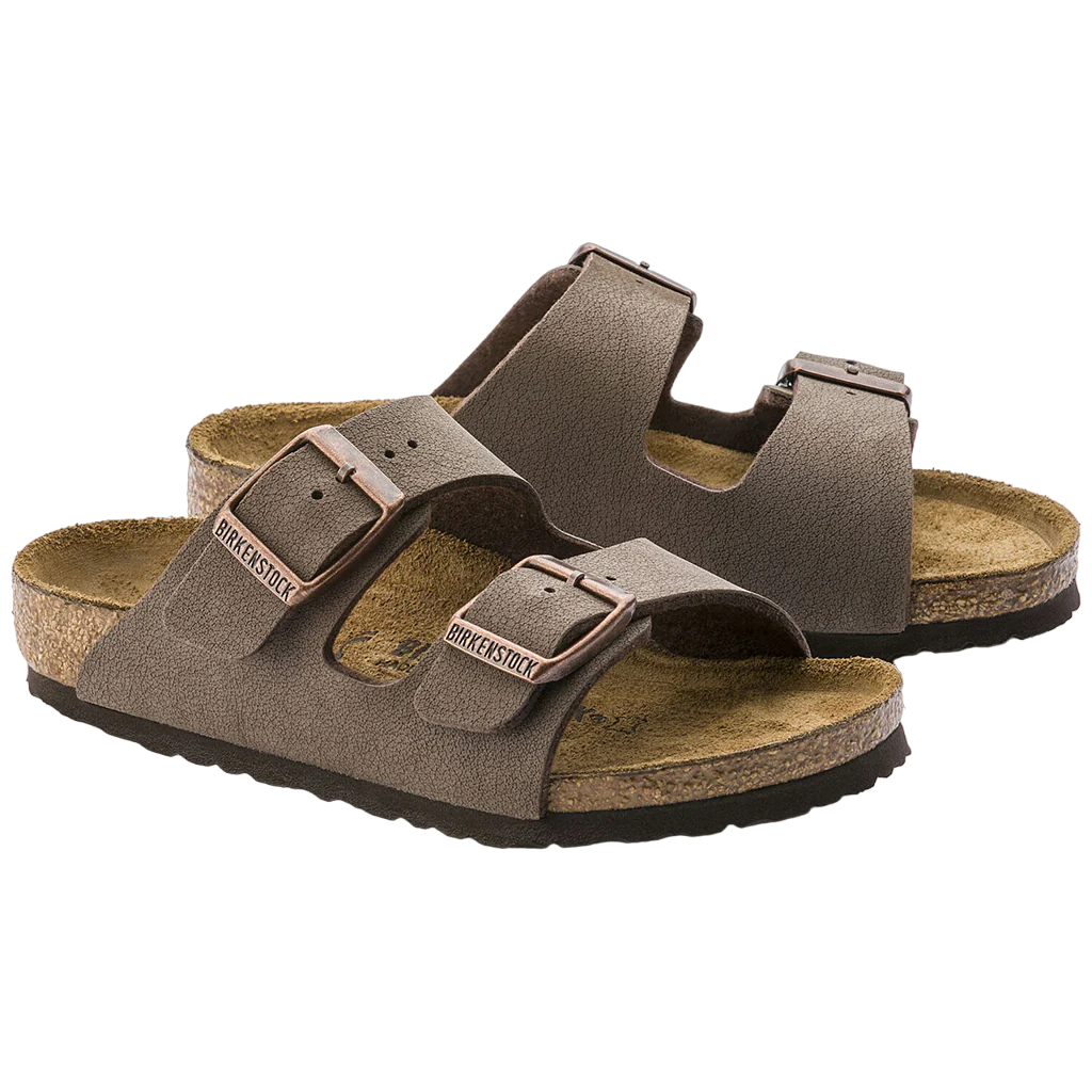 Kids Birkenstock Narrow Arizona Birko-Flor Birkibuc Mocha Slip On Sandals