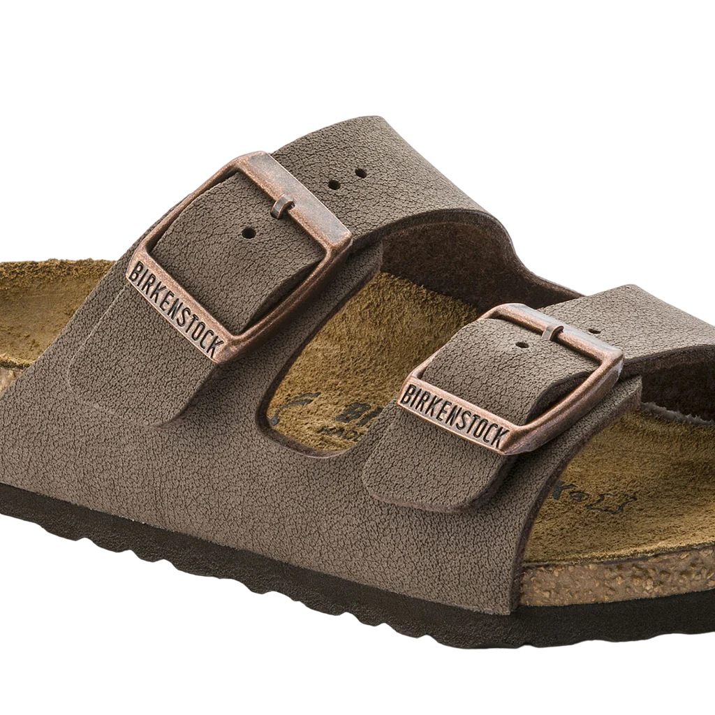 Kids Birkenstock Narrow Arizona Birko-Flor Birkibuc Mocha Slip On Sandals