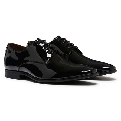 Mens Julius Marlow Jet Black Work Leather Patent Lace Up Shoes