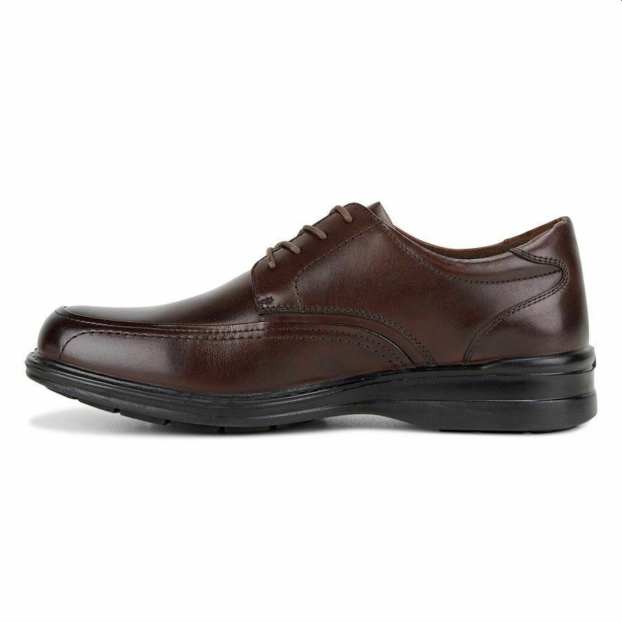 Mens Hush Puppies Torpedo Black Teak Mahogany Leather Extra Wide Work Shoes