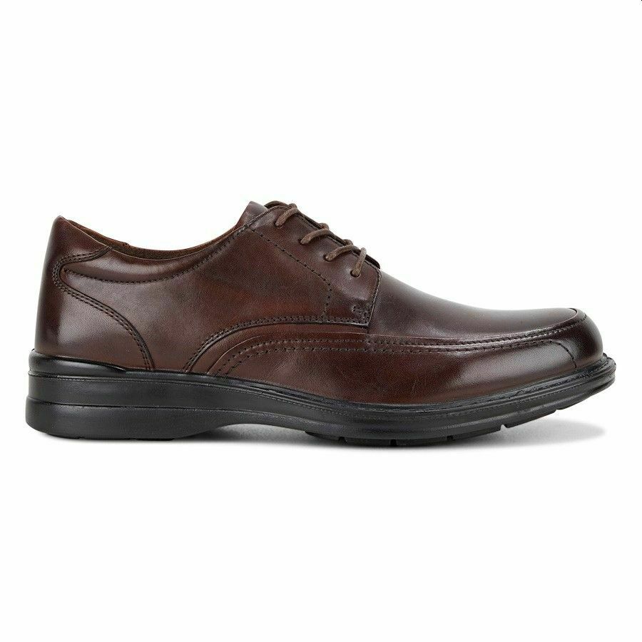 Mens Hush Puppies Torpedo Black Teak Mahogany Leather Extra Wide Work Shoes