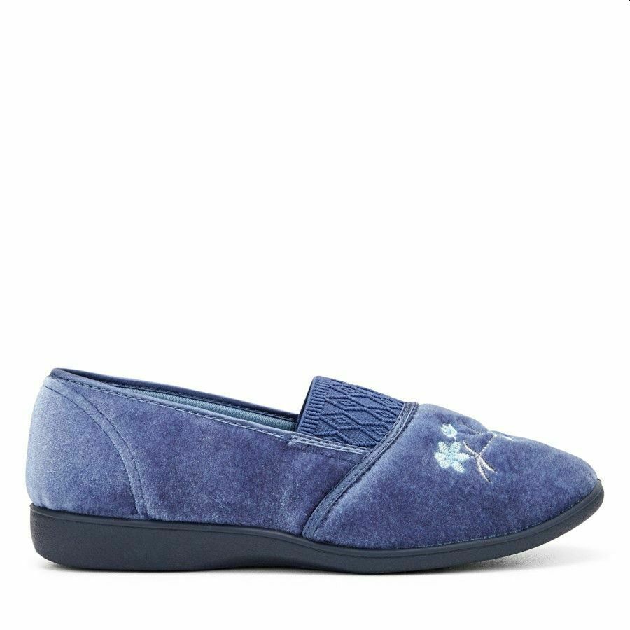 Womens Grosby Sasha Slippers Ladies Mid Blue Shoes Slip On Flats