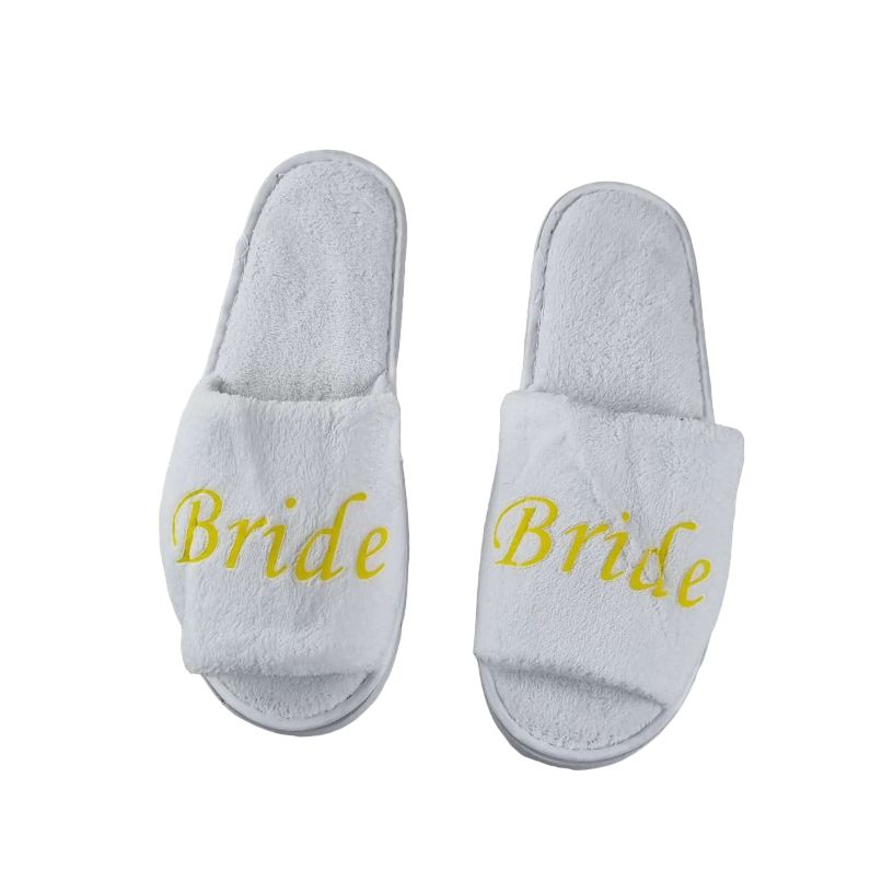 Bridal Slippers Wedding White Bright Yellow Gold - Bride To Be