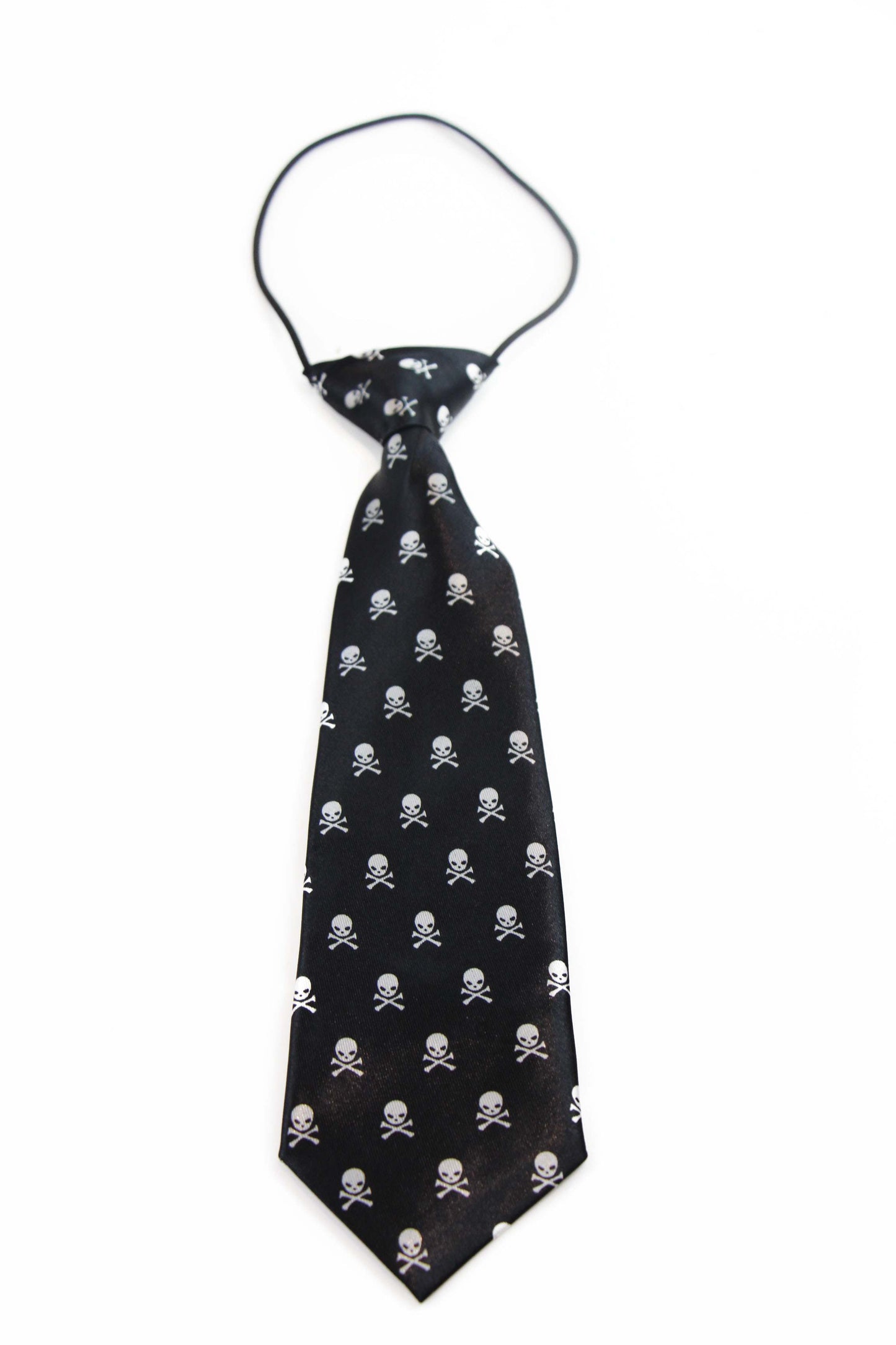 Kids Boys Black & White Patterned Elastic Neck Tie - Pirate Symbol