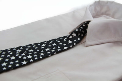 Kids Boys Black & White Patterned Elastic Neck Tie - Stars