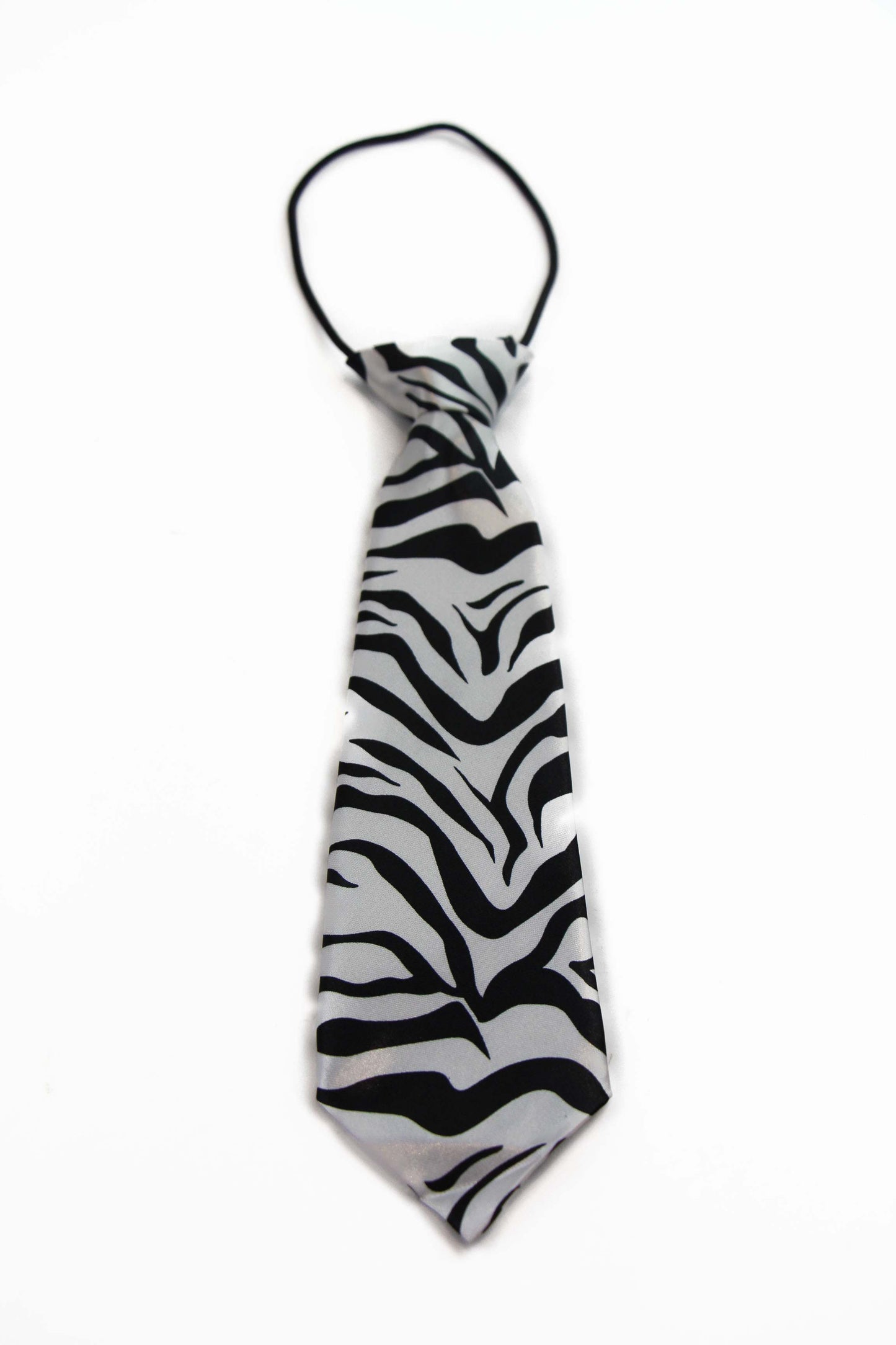 Kids Boys Black & White Patterned Elastic Neck Tie - Zebra