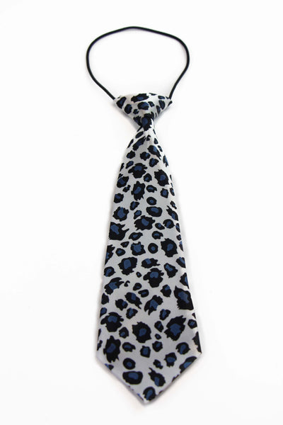 Kids Boys Black & Navy Patterned Elastic Neck Tie - Leopard White