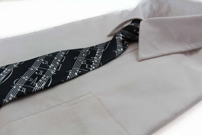 Kids Boys Black & White Patterned Elastic Neck Tie - Music Notes