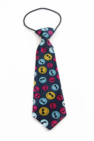 Kids Boys Multicoloured Patterned Elastic Neck Tie - Smiley Face