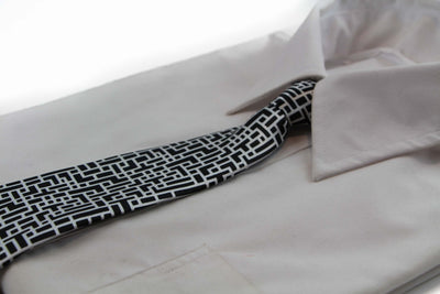 Kids Boys Black & White Patterned Elastic Neck Tie - Maze